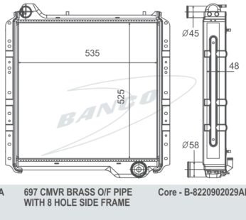 RADIATOR  ADAPTABLE FOR TATA HCV 697 CMVR BRASS O/F PIPE WITH 8 HOLE SIDE FRAME 252550100259/252550100284