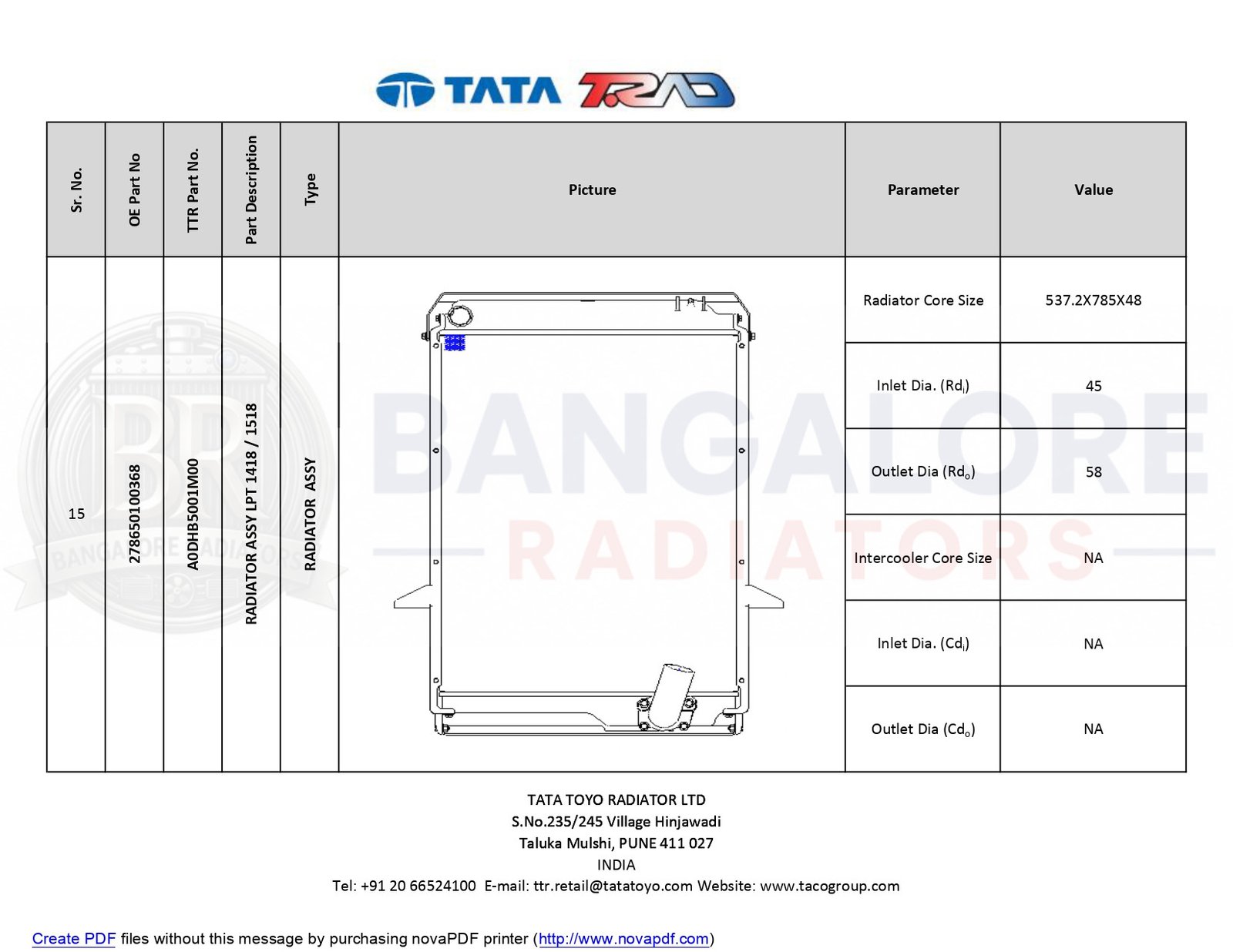 RADIATOR FOR LPK 1618,LPT 1518/ 1918 -All Tilt Cab TC / LPT 3118 RADIATOR ASSY LPT 1418 / 1518 278650100368