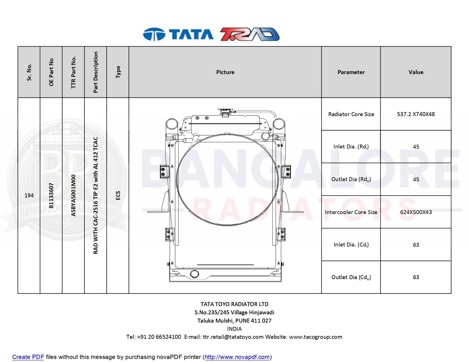 ENGINE COOLING SYSTEM 2516/ 3516/ 3014 E2/ 412 BS2 ECS - 2516 TIP E2/AL 412 TCAC BS2 - B1133607 B1133607