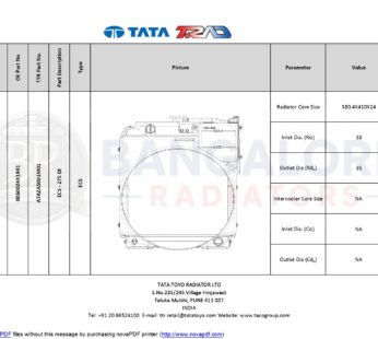 RADIATOR FOR Mahindra 275 DI ECS – 275 DI 006002441A91