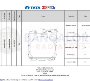 RADIATOR FOR Mahindra 475 DI ECS – 475 DI 006002442A91