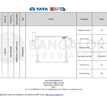 INTERCOOLER FOR Eicher(Air brake) 10.75,10.95 INTERCOOLER – EICHER LCV AB ID204378